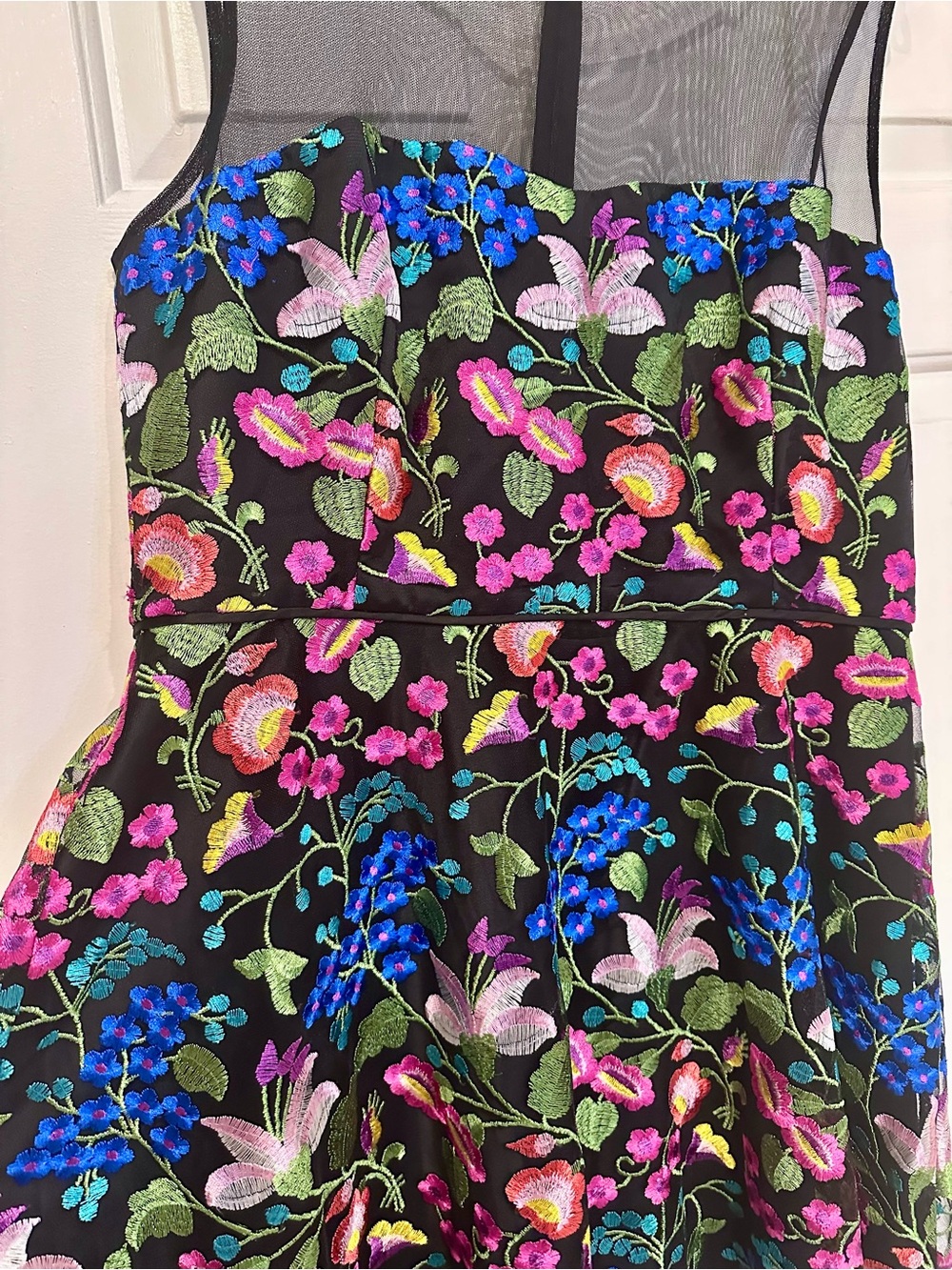 NWT Tahari ASL Floral Embroidered-Mesh Illusion Fit & Flare Dress Size 16 - Picture 6 of 12